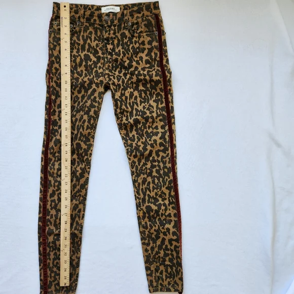 Leopard Print Velvet Trim Stretch Skinny Jeans Leggings Animal Edgy Mobwife 4 - Picture 14 of 15